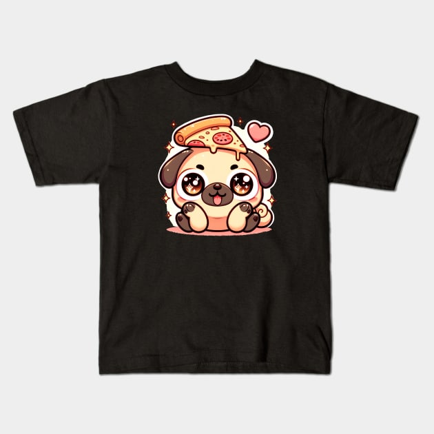 Pizza Cute Pug Dog Lover Kids T-Shirt by dukito